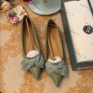 C Paravano Pointy Toe Aida Bow Flats